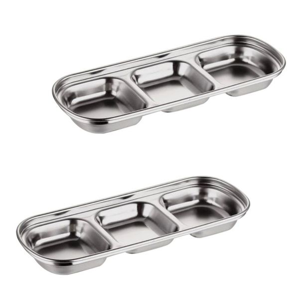 bowls 2pcs stainless steel dip dish condiment plate sub-grid flavored sauce vinegar bowl compartment seasoning dipping plates (3-grid)
bowls 2pcs stainless steel dip dish condiment plate sub-grid flavored sauce vinegar bowl compartment seasoning dipping plates (3-grid)