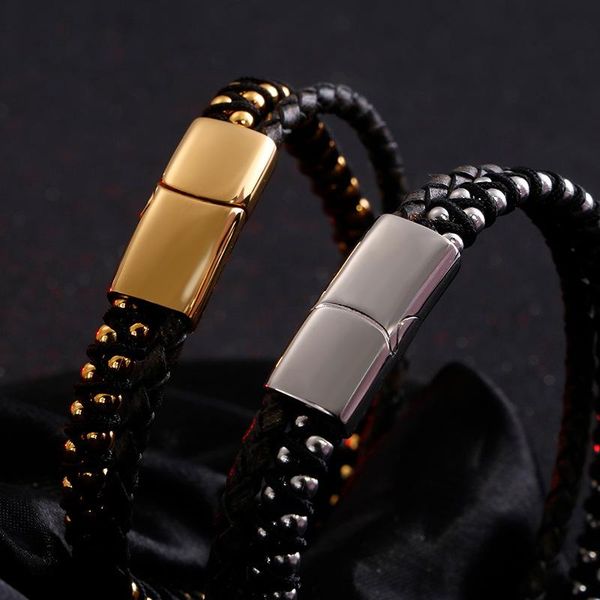 link, chain leather rope ball bracelets men's double stainless steel braided bracelet hand-made multilayer jewelry, Black
link, chain leather rope ball bracelets men's double stainless steel braided bracelet hand-made multilayer jewelry, Black