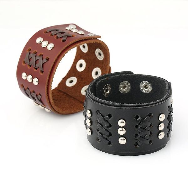 tennis black/brown wide retro woven real genuine leather rivet metal button adjustable wrap cuff bracelets bangels mens jewelry, Golden;silver
tennis black/brown wide retro woven real genuine leather rivet metal button adjustable wrap cuff bracelets bangels mens jewelry, Golden;silver