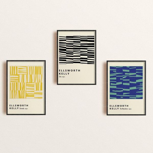 paintings ellsworth kelly art, mid century inspired set of three prints,boho poster set.
paintings ellsworth kelly art, mid century inspired set of three prints,boho poster set.