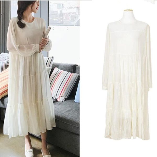 casual dresses 2021 spring autumn sweet girl long women loose elegant o-neck chiffon dress, Black;gray 
casual dresses 2021 spring autumn sweet girl long women loose elegant o-neck chiffon dress, Black;gray