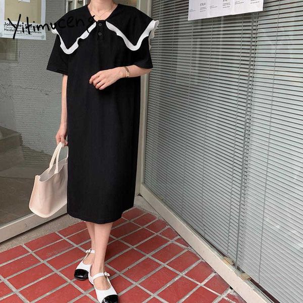 yitimuceng midi dresses for women summer oversized korean fashion dress sailor collar short sleeve gray blue black sundress 210601, Black;gray
yitimuceng midi dresses for women summer oversized korean fashion dress sailor collar short sleeve gray blue black sundress 210601, Black;gray
