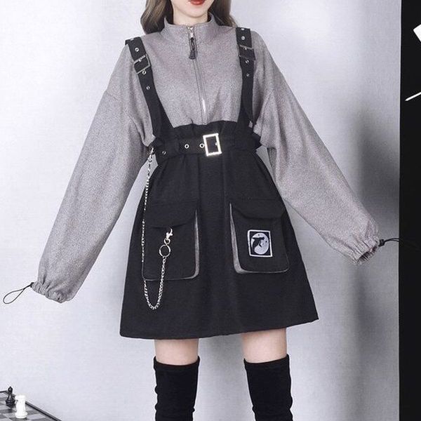 2021 retro vintage female gothic punk mini girls dressed in high waist long sleeve cap gry black lolita plus size d0bs, Black;gray
2021 retro vintage female gothic punk mini girls dressed in high waist long sleeve cap gry black lolita plus size d0bs, Black;gray