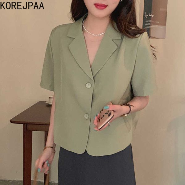 korejpaa women jackets summer korean all-match retro simple lapel two buttons loose solid color thin short-sleeved blazer 210526, White;black
korejpaa women jackets summer korean all-match retro simple lapel two buttons loose solid color thin short-sleeved blazer 210526, White;black