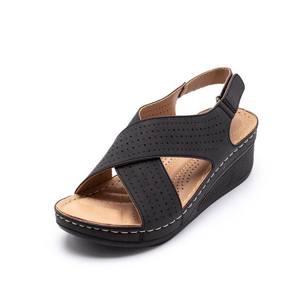 women casual mid heel sandals ladies sewing hollow out wedges female solid pu leather classic shoes comfortable new, Black
women casual mid heel sandals ladies sewing hollow out wedges female solid pu leather classic shoes comfortable new, Black