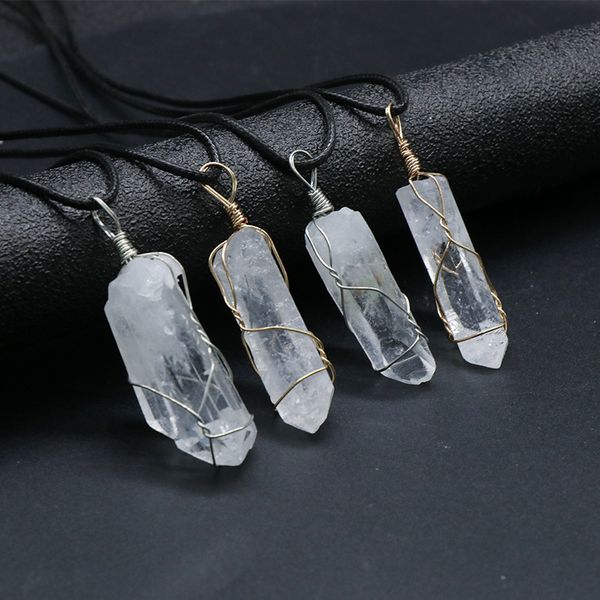 wire wrapped raw white stone healing crystal pillar pendant necklace jewelry women men pendants necklaces, Silver
wire wrapped raw white stone healing crystal pillar pendant necklace jewelry women men pendants necklaces, Silver