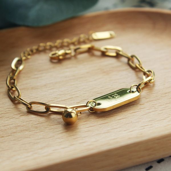 t & c ti-tanium steel bracelet thick chain small golden ball letter rectangular brand geometric non collision selling jewelry, Black
t & c ti-tanium steel bracelet thick chain small golden ball letter rectangular brand geometric non collision selling jewelry, Black