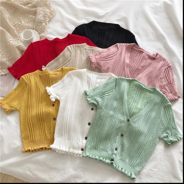 ruffles sweater women summer v neck crop cardigan short sleeve chic button up crop croped basic kawaii, White;black
ruffles sweater women summer v neck crop cardigan short sleeve chic button up crop croped basic kawaii, White;black