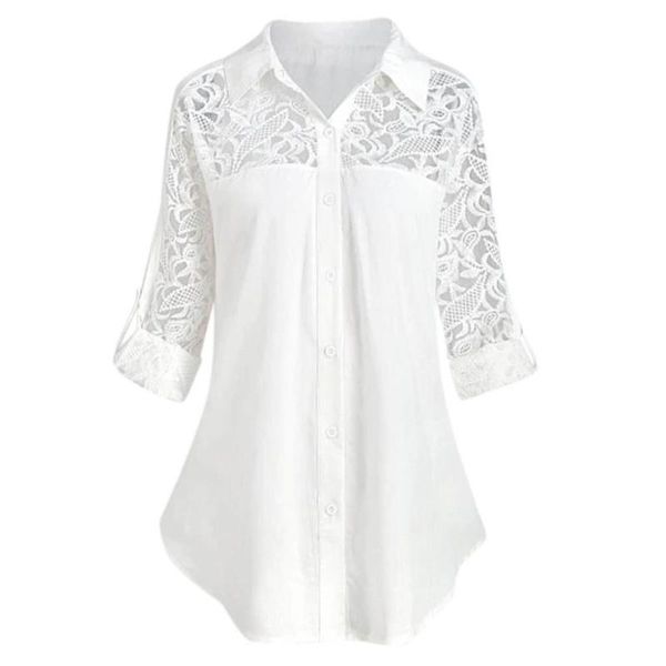 women's blouses & shirts women casual solid color turn down collar lace stitching buttones plus size shirt, White
women's blouses & shirts women casual solid color turn down collar lace stitching buttones plus size shirt, White