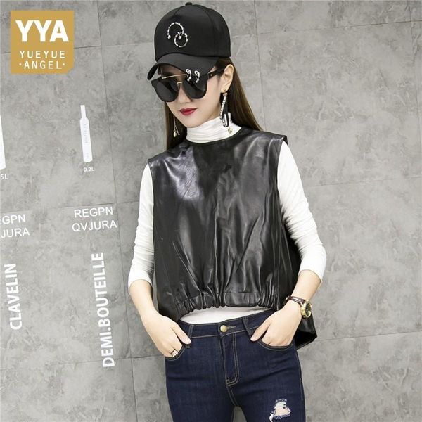 women's vests spring 2021 sheepskin real leather vest loose waist pullover sleeves solid black jackets genuine fashion short coats, Black;white
women's vests spring 2021 sheepskin real leather vest loose waist pullover sleeves solid black jackets genuine fashion short coats, Black;white