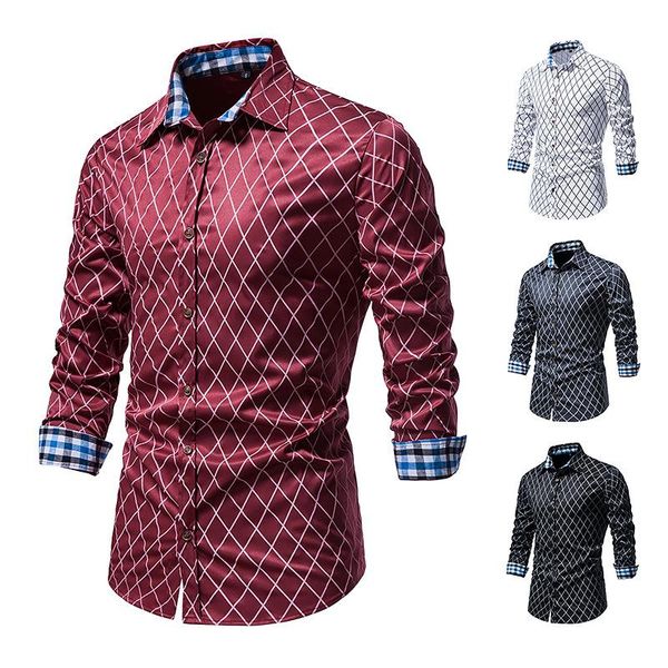 men's casual shirts luclesam 2021 men grid printing dress shirt mens long sleeve button up plaid camisas para hombre, White;black
men's casual shirts luclesam 2021 men grid printing dress shirt mens long sleeve button up plaid camisas para hombre, White;black