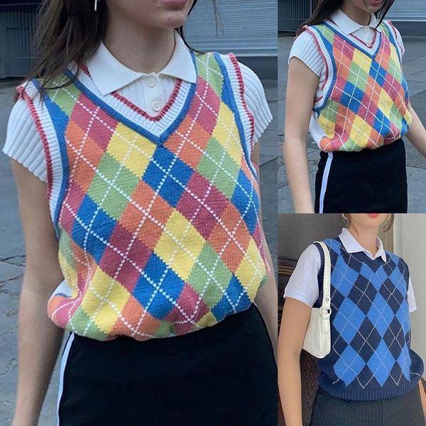 women's vests autumn sweater vest casual style knitwear rainbow y2k knitted argyle plaid tank ladies women streetwear crops, Black;white
women's vests autumn sweater vest casual style knitwear rainbow y2k knitted argyle plaid tank ladies women streetwear crops, Black;white