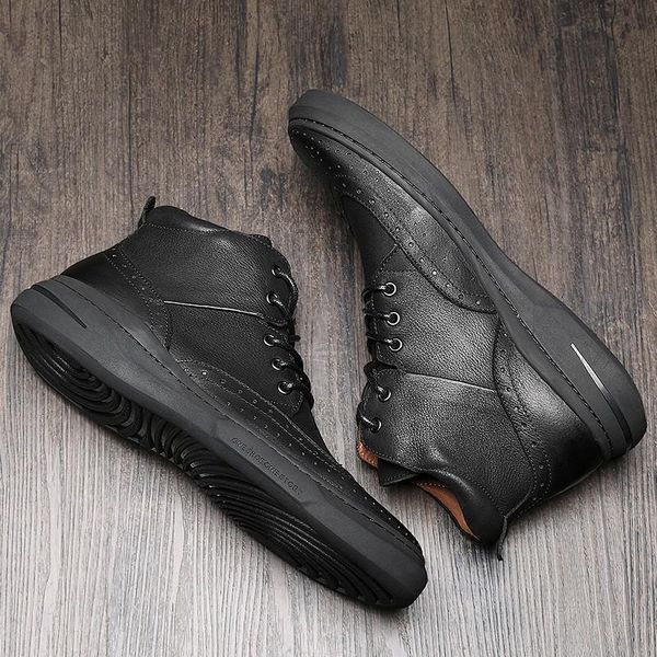 boots designer spring autumn british brogue mens genuine leather ankle fashion lace up round toe casual high platform shoes, Black
boots designer spring autumn british brogue mens genuine leather ankle fashion lace up round toe casual high platform shoes, Black