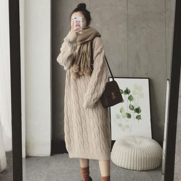 women 2021 autumn winter twist o-neck thick knitting sweater dress female knitted female loose casual dresses warm vestidos c484, Black;gray
women 2021 autumn winter twist o-neck thick knitting sweater dress female knitted female loose casual dresses warm vestidos c484, Black;gray