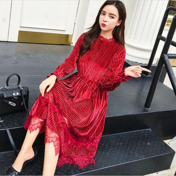 casual dresses autumn winter gold velvet dress mid-length large size lace women spring long sleeve elastic waist bottom ladie, Black;gray
casual dresses autumn winter gold velvet dress mid-length large size lace women spring long sleeve elastic waist bottom ladie, Black;gray