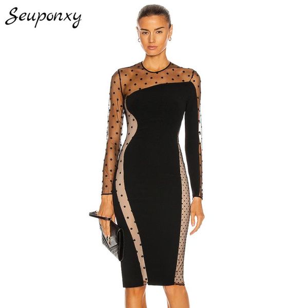 casual dresses polka dot elegant women's bodycon bandage dress 2021 fall o-neck long sleeve mesh patchwork club party, Black;gray
casual dresses polka dot elegant women's bodycon bandage dress 2021 fall o-neck long sleeve mesh patchwork club party, Black;gray