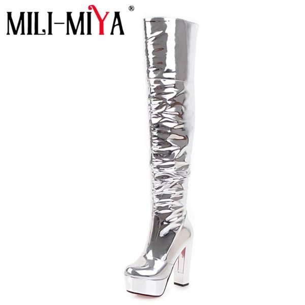 boots mili-miya women silver mirror thigh high platform hoof heels fashion club party shoes over the knee long, Black
boots mili-miya women silver mirror thigh high platform hoof heels fashion club party shoes over the knee long, Black