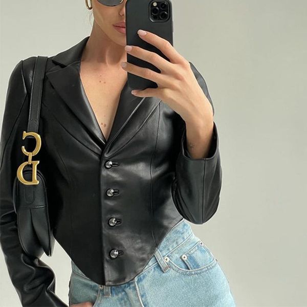 women's jackets 2021 v neck pu leather cropped women black long sleeve fashion vintage biker coats 90s outwear y2k, Black;brown
women's jackets 2021 v neck pu leather cropped women black long sleeve fashion vintage biker coats 90s outwear y2k, Black;brown