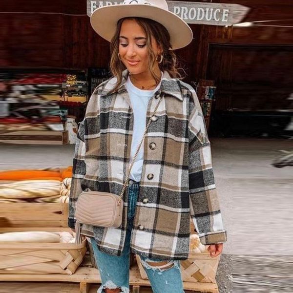 women's jackets shichao 2021 trend autumn plaid shirt women loose lapel jacket coat sacos de mujer vestir abrigo, Black;brown
women's jackets shichao 2021 trend autumn plaid shirt women loose lapel jacket coat sacos de mujer vestir abrigo, Black;brown