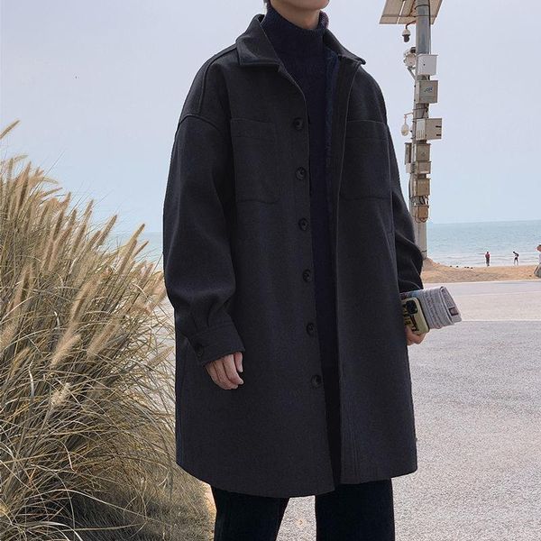 men's wool & blends winter long woolen coat men warm fashion casual oversized mens streetwear korean loose trench outwear jacket, Black
men's wool & blends winter long woolen coat men warm fashion casual oversized mens streetwear korean loose trench outwear jacket, Black