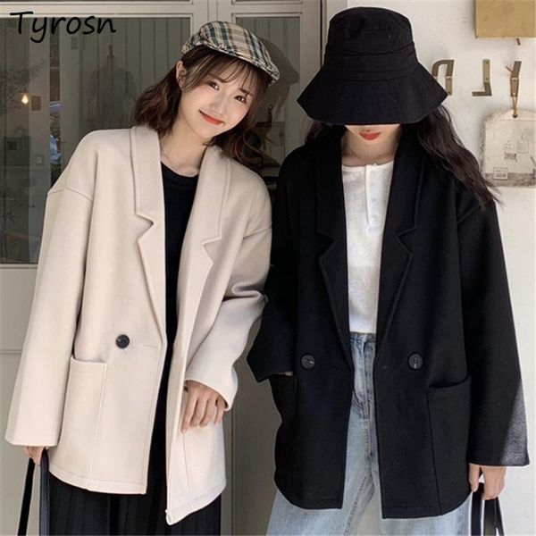 women's suits & blazers women double breasted long sleeve outwear elegant streetwear gentle solid notched blazer mujer all-match casual, White;black
women's suits & blazers women double breasted long sleeve outwear elegant streetwear gentle solid notched blazer mujer all-match casual, White;black