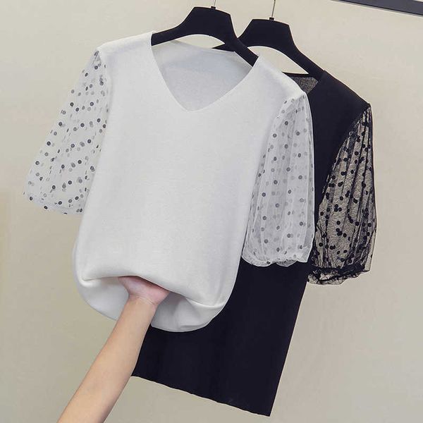 4xl plus size women mesh patchwork kint sweater pullover summer short sleeve v neck loose oversized sweaters t-shirt 210604, White;black
4xl plus size women mesh patchwork kint sweater pullover summer short sleeve v neck loose oversized sweaters t-shirt 210604, White;black