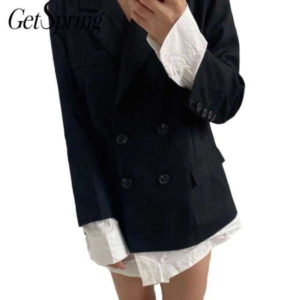 getspring women blazer double breasted ladies black coat color matching fake two women's suit jacket long 210601, White;black
getspring women blazer double breasted ladies black coat color matching fake two women's suit jacket long 210601, White;black