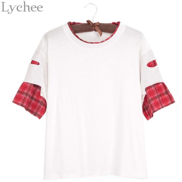 women's t-shirt lychee summer women fake two piecces hole patchwork short sleeve t shirt harajuku tee top, White
women's t-shirt lychee summer women fake two piecces hole patchwork short sleeve t shirt harajuku tee top, White
