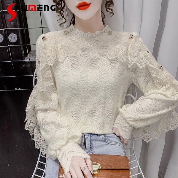 women's blouses & shirts elegant long sleeve crochet lace slim clothing autumn blusas de mujer rojas woman, White
women's blouses & shirts elegant long sleeve crochet lace slim clothing autumn blusas de mujer rojas woman, White