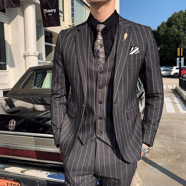 men's suits & blazers 2021 striped suit korean handsome slim fit three piece, White;black
men's suits & blazers 2021 striped suit korean handsome slim fit three piece, White;black