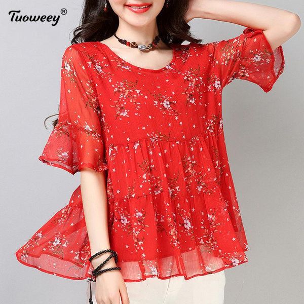 women's blouses & shirts women spring summer style chiffon lady casual half sleeve flower printed blusas for, White
women's blouses & shirts women spring summer style chiffon lady casual half sleeve flower printed blusas for, White