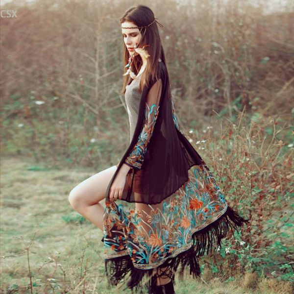 women's blouses & shirts ethnic style fashion women see-through flower embroidery chiffon tassel long cardigan blouse kimono beach cove, White
women's blouses & shirts ethnic style fashion women see-through flower embroidery chiffon tassel long cardigan blouse kimono beach cove, White