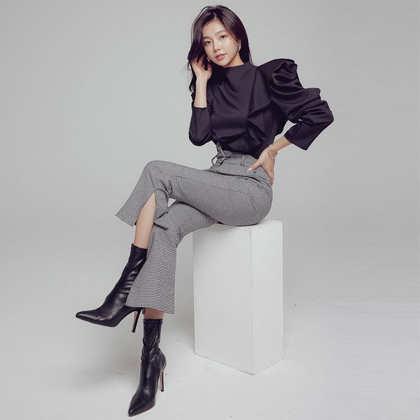 spring autumn piece feminine frilly sleeve + houndstooth high-waisted pants pieces women's clothing ta3198 n3q8, Black;white
spring autumn piece feminine frilly sleeve + houndstooth high-waisted pants pieces women's clothing ta3198 n3q8, Black;white