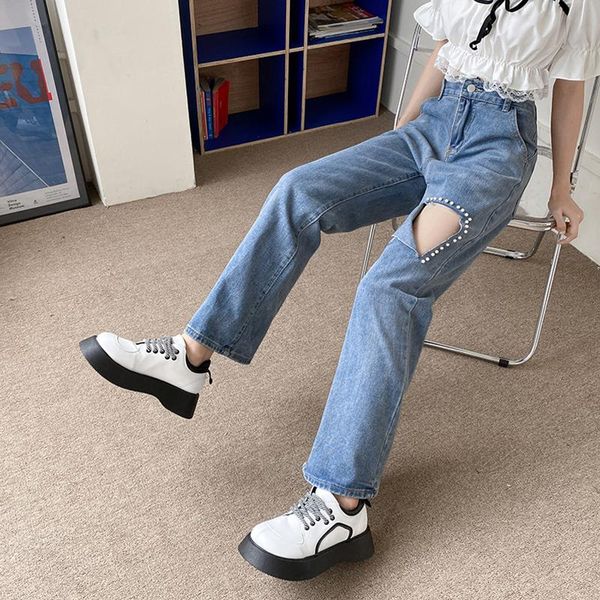 women's jeans fmfssom casual female straight washed ladies summer women high waist loose beading decoration hole long denim pants, Blue
women's jeans fmfssom casual female straight washed ladies summer women high waist loose beading decoration hole long denim pants, Blue