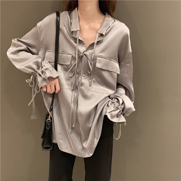 spring women fashion long sleeves satin blouse vintage femme v neck street shirts elegant imitation silk bow 210601, White
spring women fashion long sleeves satin blouse vintage femme v neck street shirts elegant imitation silk bow 210601, White