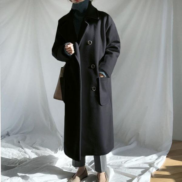 women's wool & blends hepburn style woolen coat in fadkorean version of autumn and winter thickened overcoat mid long, Black
women's wool & blends hepburn style woolen coat in fadkorean version of autumn and winter thickened overcoat mid long, Black