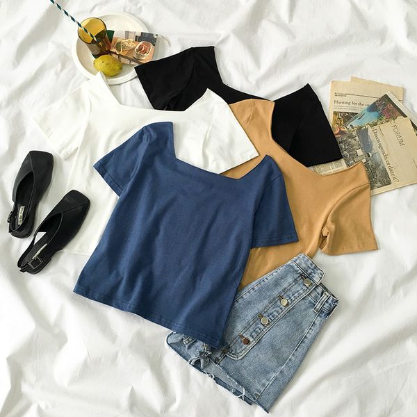 2021 new square neck cottons female solid short sleeve casual summer t-shirts for women tees 6j22, White
2021 new square neck cottons female solid short sleeve casual summer t-shirts for women tees 6j22, White