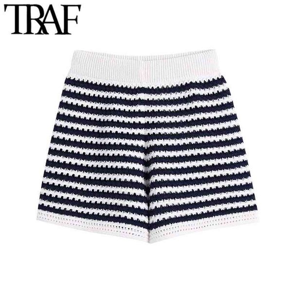 traf women chic fashion striped knitted shorts vintage high elastic waist female short pants mujer 210719, White;black
traf women chic fashion striped knitted shorts vintage high elastic waist female short pants mujer 210719, White;black