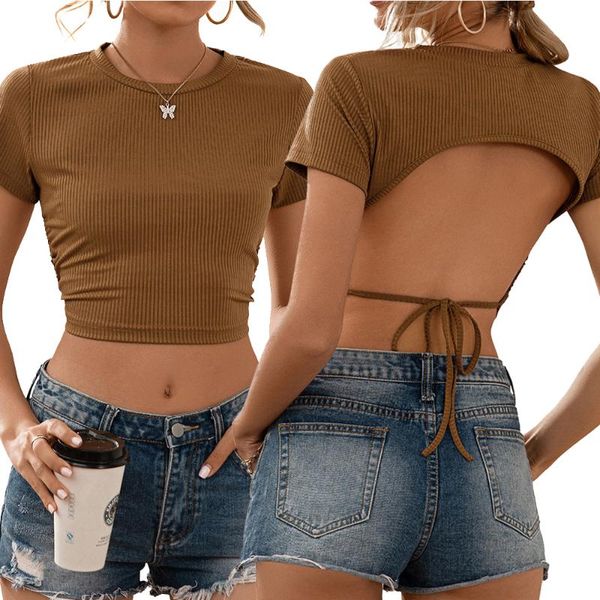 summer spring women's knitted bare navel cropped ladies solid backless lace up strappy knitwear t-shirt wdc6275, White
summer spring women's knitted bare navel cropped ladies solid backless lace up strappy knitwear t-shirt wdc6275, White