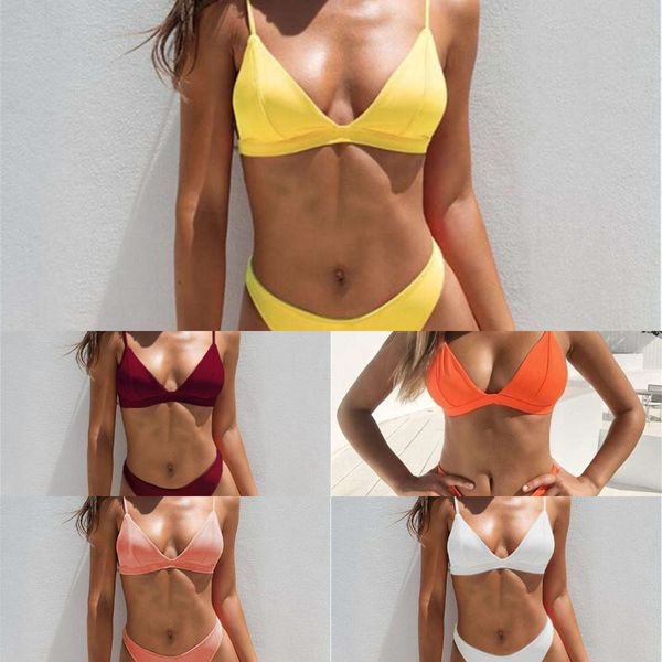 2021women's bikini swimsuit solid triangl swimwear triangle, White;black