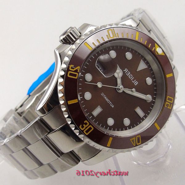 new 40mm bliger brown dial date window sapphire glass blrown ceramic bezel luminous hands automatic mechanical men's watch, Slivery;brown
new 40mm bliger brown dial date window sapphire glass blrown ceramic bezel luminous hands automatic mechanical men's watch, Slivery;brown