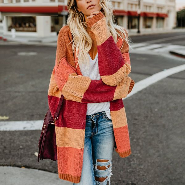 winter rainbow sweater women casual striped long cardigan feminino color block knitted female cardigans boho christmas coat 2019 v191022, White;black
winter rainbow sweater women casual striped long cardigan feminino color block knitted female cardigans boho christmas coat 2019 v191022, White;black