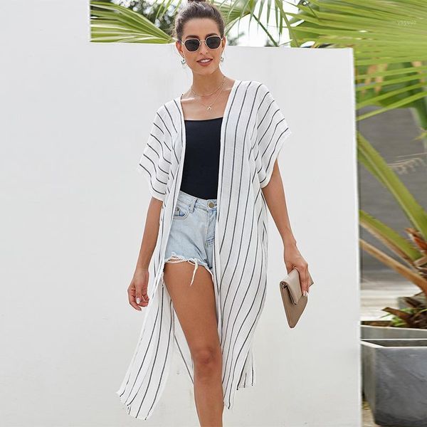 shiying blouse spring summer 2021 small fresh stripe beach sunscreen long short sleeve cardigan 85288 women's swimwear, White;black
shiying blouse spring summer 2021 small fresh stripe beach sunscreen long short sleeve cardigan 85288 women's swimwear, White;black