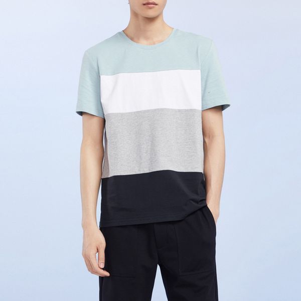 men's new summer round neck contrast fresh color trend casual short sleeve t-shirt t2e125, White;black
men's new summer round neck contrast fresh color trend casual short sleeve t-shirt t2e125, White;black