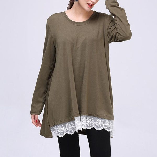 western style t-shirt spring autumn fashion loose casual simple lace designer splicing round neck long sleeve 2021, White
western style t-shirt spring autumn fashion loose casual simple lace designer splicing round neck long sleeve 2021, White