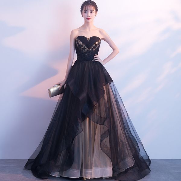 evening female 2021 new style banquet elegant long black temperament celebrity show host wedding dress, White;black
evening female 2021 new style banquet elegant long black temperament celebrity show host wedding dress, White;black