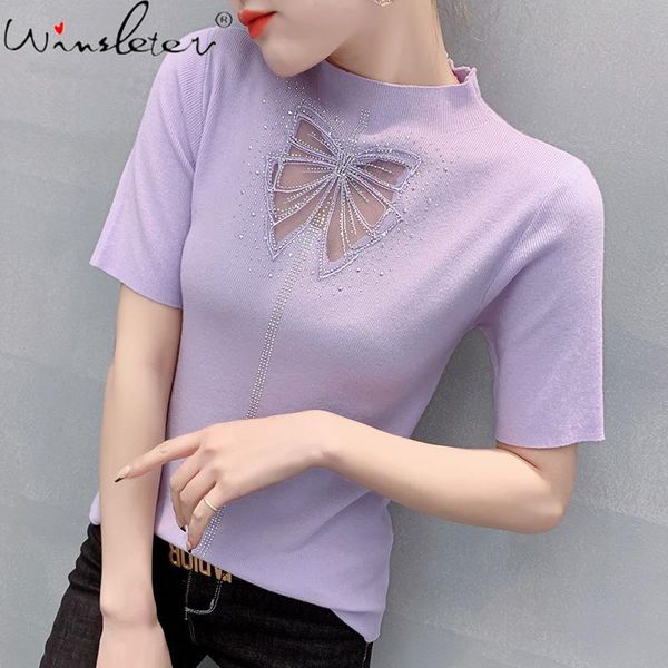 women's t-shirt summer european clothes knit fashion patchwork shiny diamonds bow women short sleeve elastic slim tees t13406a, White
women's t-shirt summer european clothes knit fashion patchwork shiny diamonds bow women short sleeve elastic slim tees t13406a, White