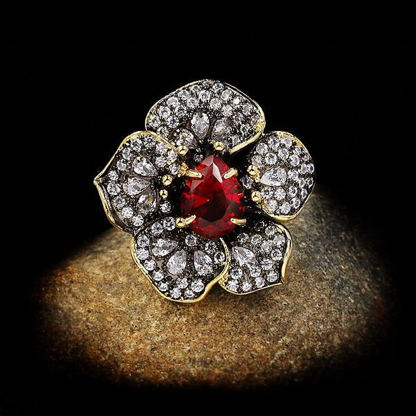 cluster rings classic ladies black gold jewelry flower ring inlaid red zircon luxury wedding, Golden;silver
cluster rings classic ladies black gold jewelry flower ring inlaid red zircon luxury wedding, Golden;silver