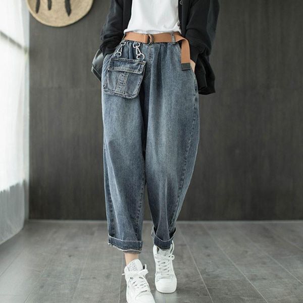 johnature women full length denim harem pants 2021 autumn new loose leisure pocket elastic waist all-match cotton women jeans, Blue
johnature women full length denim harem pants 2021 autumn new loose leisure pocket elastic waist all-match cotton women jeans, Blue
