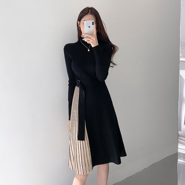 spring and autumn 2020 south korea chic waist stitching knitted medium length dress pleated skirt, Black;gray
spring and autumn 2020 south korea chic waist stitching knitted medium length dress pleated skirt, Black;gray